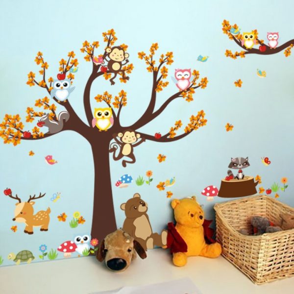 מדבקת קיר חיות היער וחברים לחדרי ילדים ותינוקות