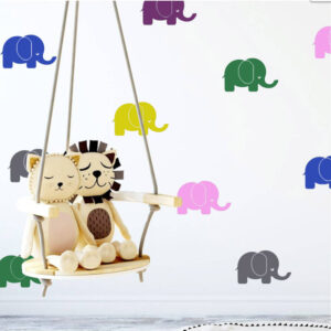מדבקת קיר פילים צבעוניים לעיצוב חדרי ילדים שמח